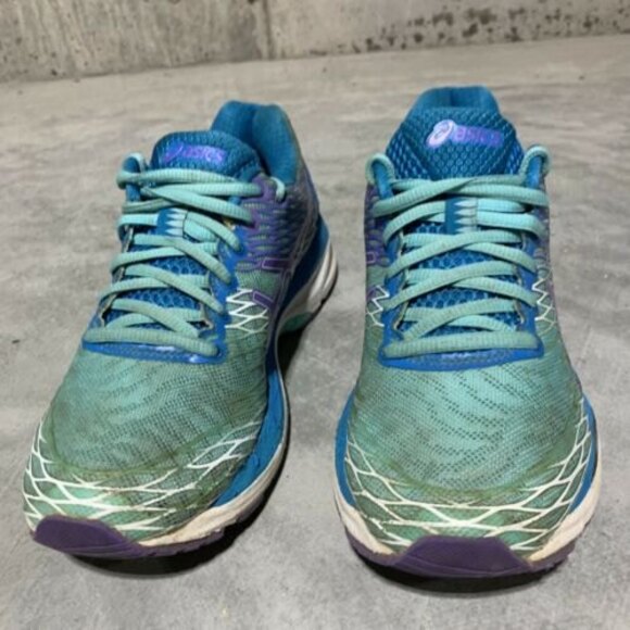 Asics Gel Nimbus 18 Womens Size 8 Running Shoes Turquoise/Iris/Methyl Blue T650N - Picture 2 of 10